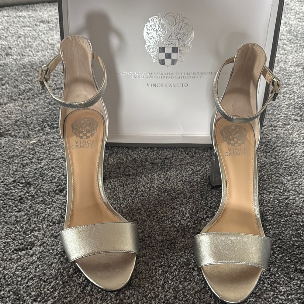 Vince Camuto Silver Stiletto Heels with Ankle Strap